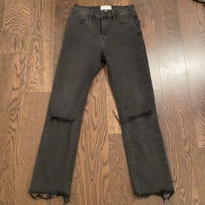 Frame Black Le High Straight Distressed Crop Jeans